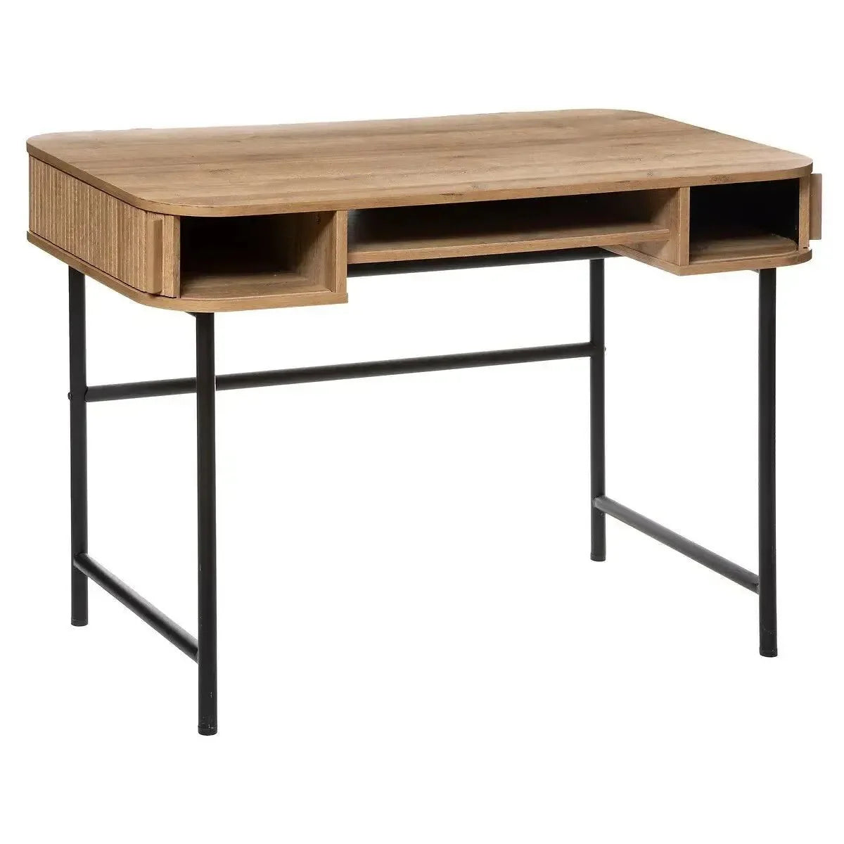 Bali" Modern Bureau met 2 Deuren en Stalen Poten in Eiken Effect Afwerking - Industrieelinhuis.nl