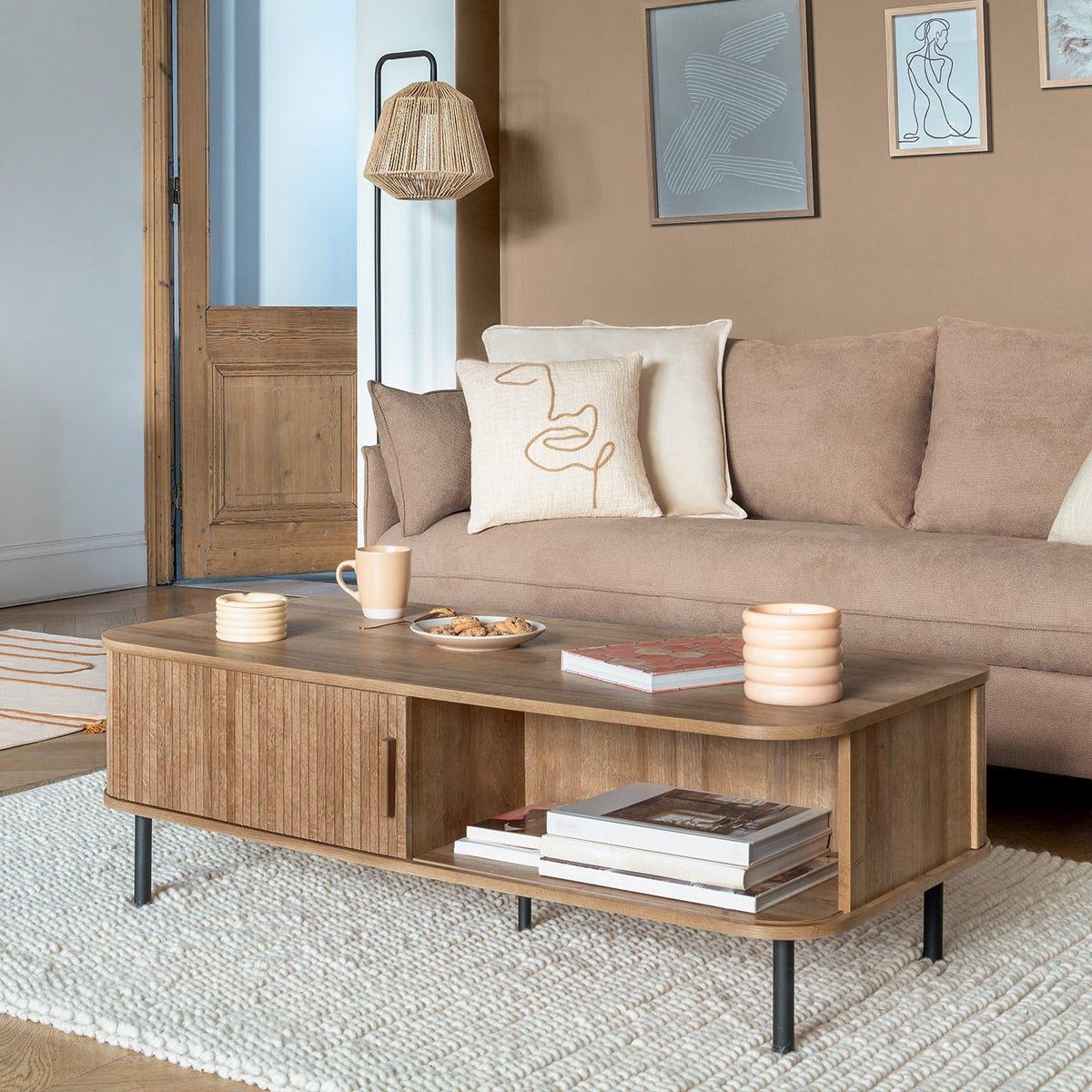 "Bali" Moderne Salontafel met 2 Deuren en Eiken Effect Afwerking