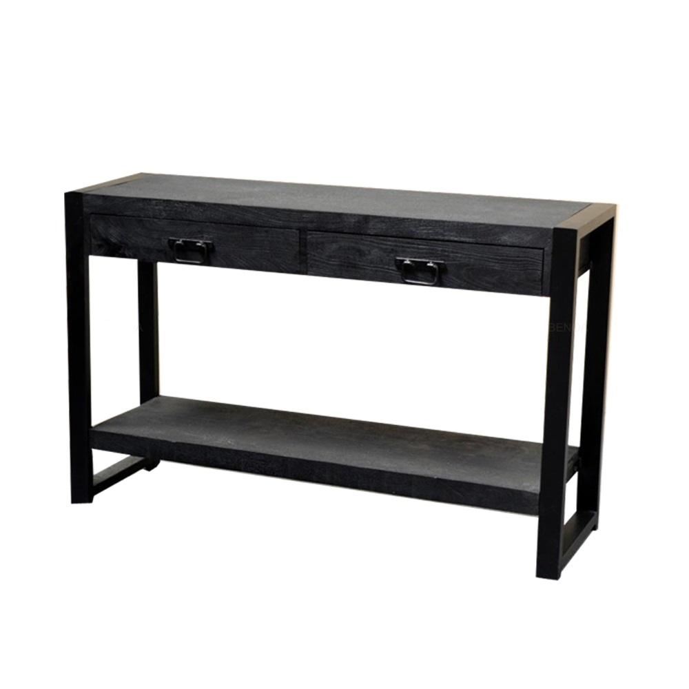 Sidetable zwart mangohout | 120 x 35 x 76 cm | Industrieel