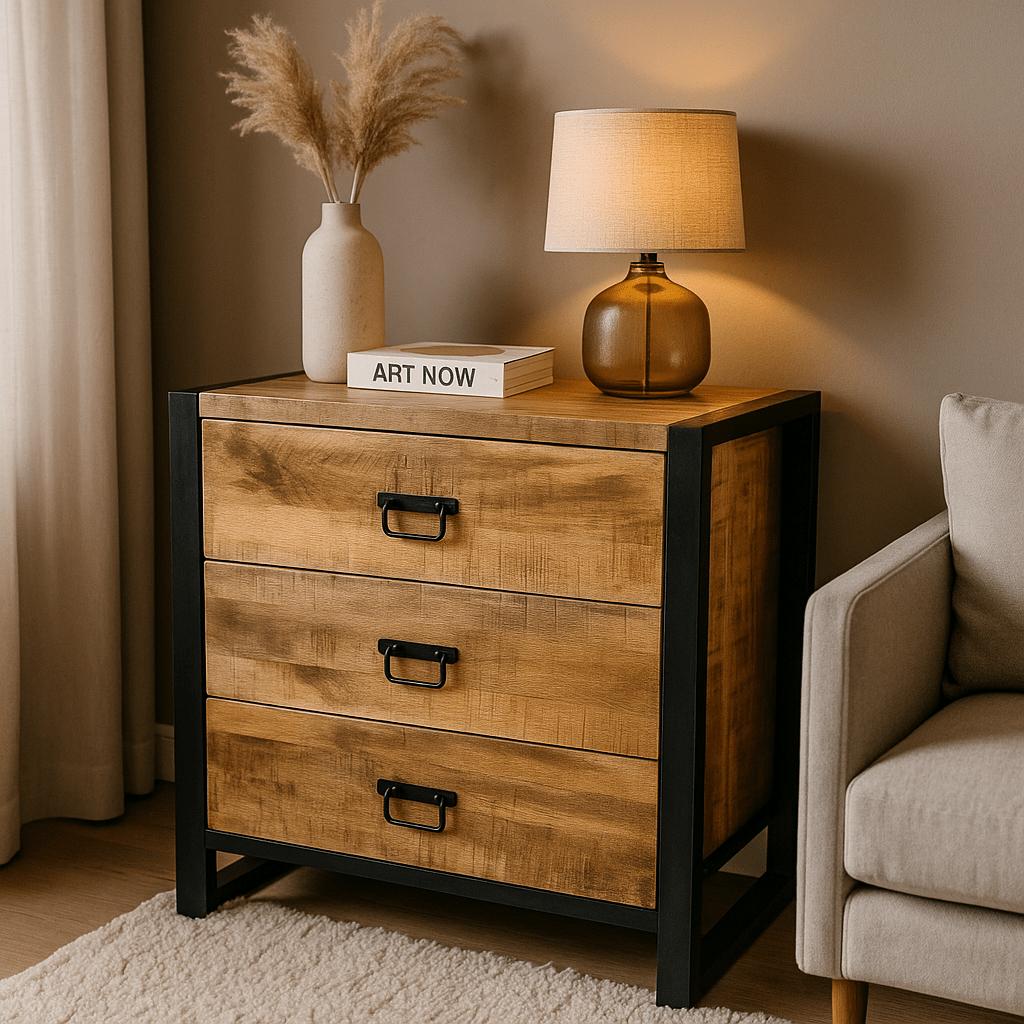 Ladekast Mangohout Britt | Mangohout en Staal | 80x40x80cm - Industrieelinhuis.nl