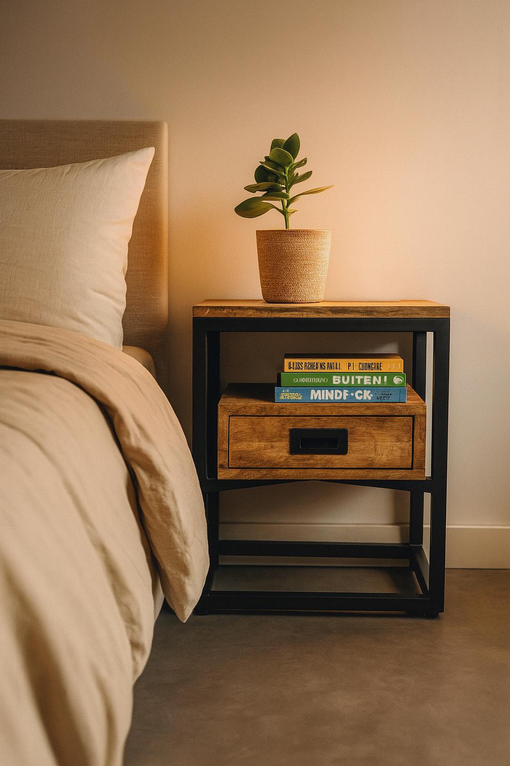 Bijzettafel / Nachtkastje Industrieel Design | Mangohout en Staal | 45x35x50 - Industrieelinhuis.nl