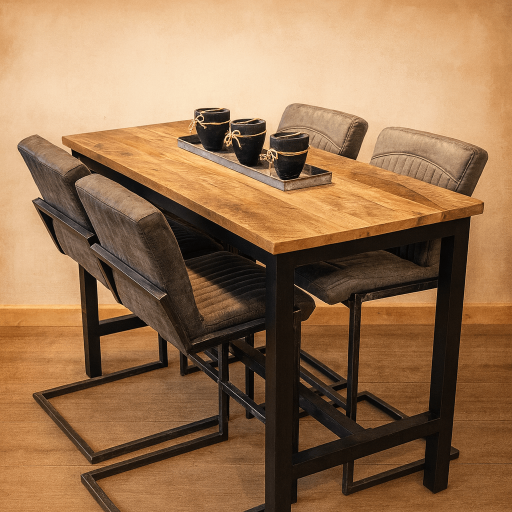 Bartafel Industrieel Design | Mangohout en Staal | 135x65x105cm - Industrieelinhuis.nl