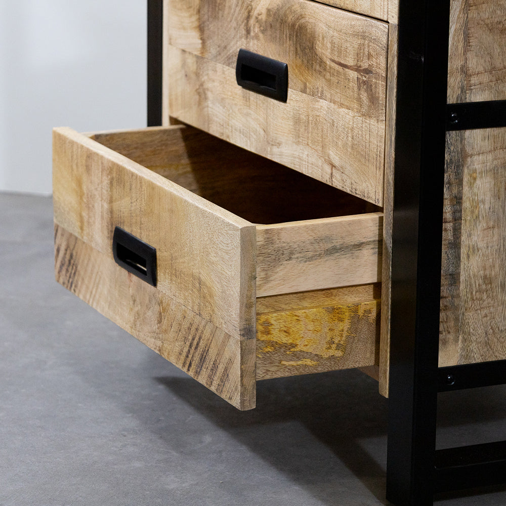 Industrieel Kastje van Mangohout met 2 Lades – Staal & Massief Hout | 75x65x45 cm