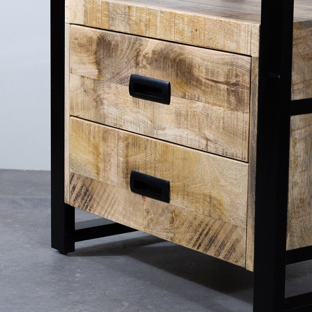Industrieel Kastje van Mangohout met 2 Lades – Staal & Massief Hout | 75x65x45 cm