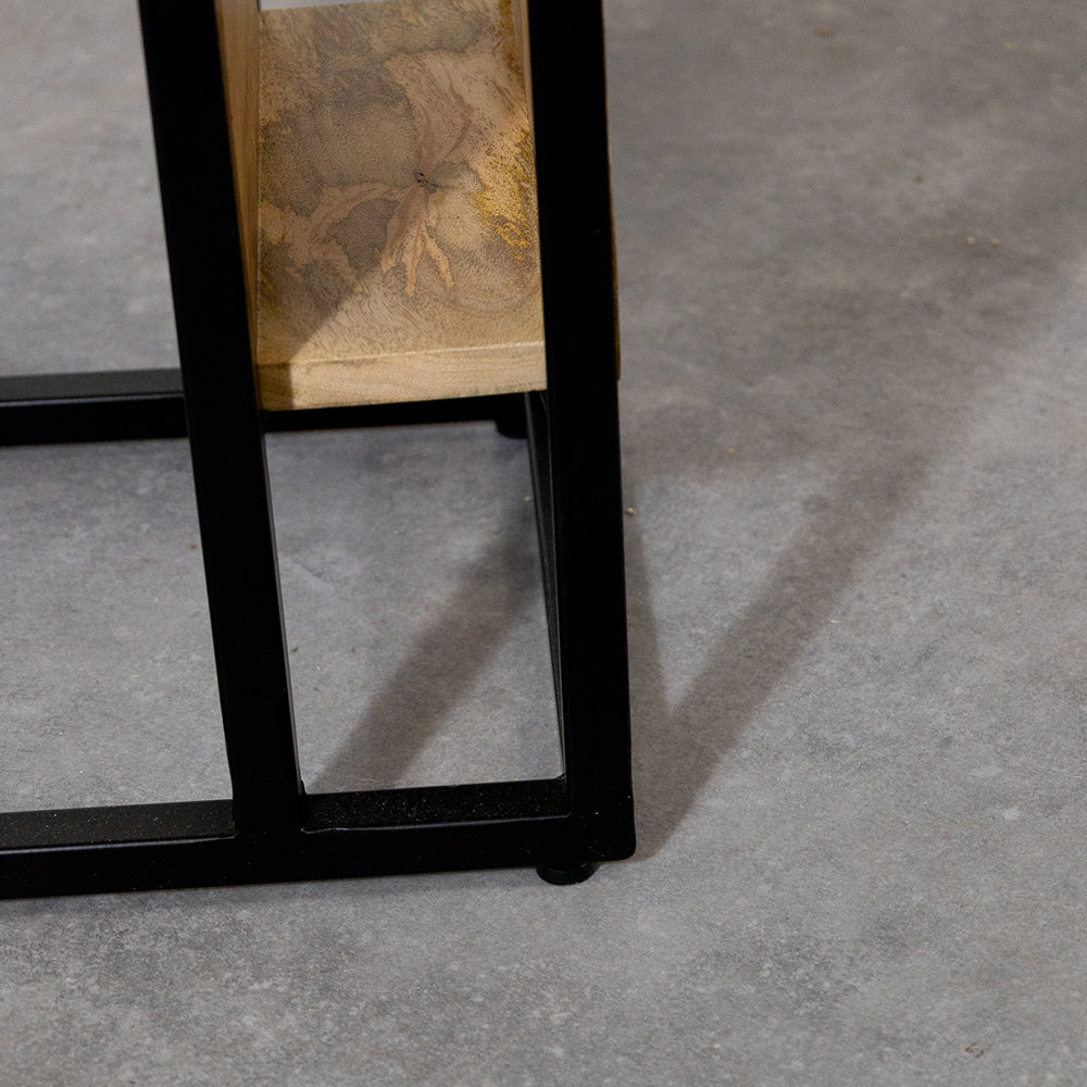 Bijzettafel voor over de bank | Mangohout en Staal | 45x29x69cm