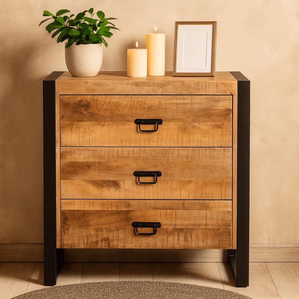 Ladekast Mangohout Britt | Mangohout en Staal | 80x40x80cm - Industrieelinhuis.nl