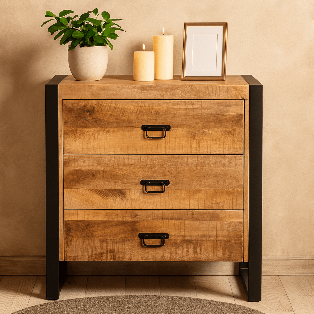 Ladekast Mangohout Britt | Mangohout en Staal | 80x40x80cm - Industrieelinhuis.nl