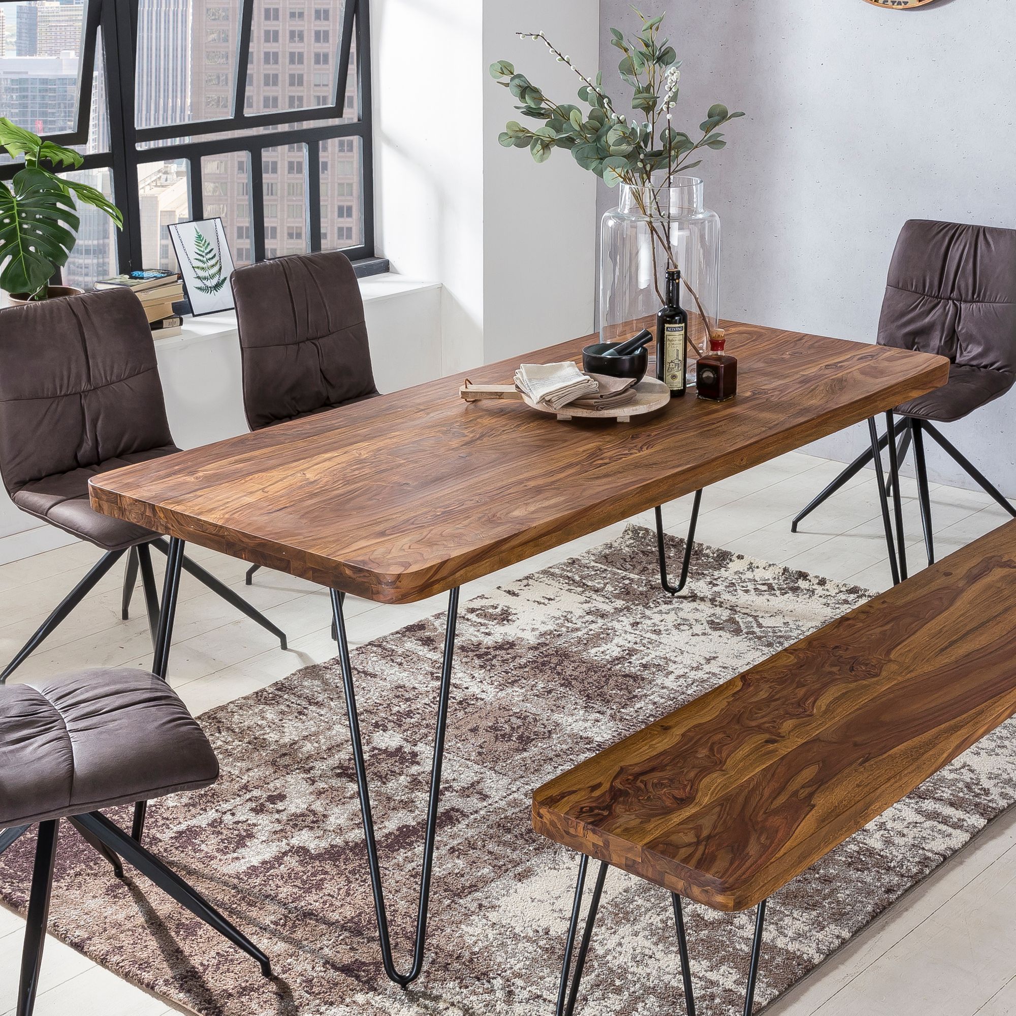 Eettafel / Keukentafel Industrieel Design | Sheesham en Staal | 120-160-180-200