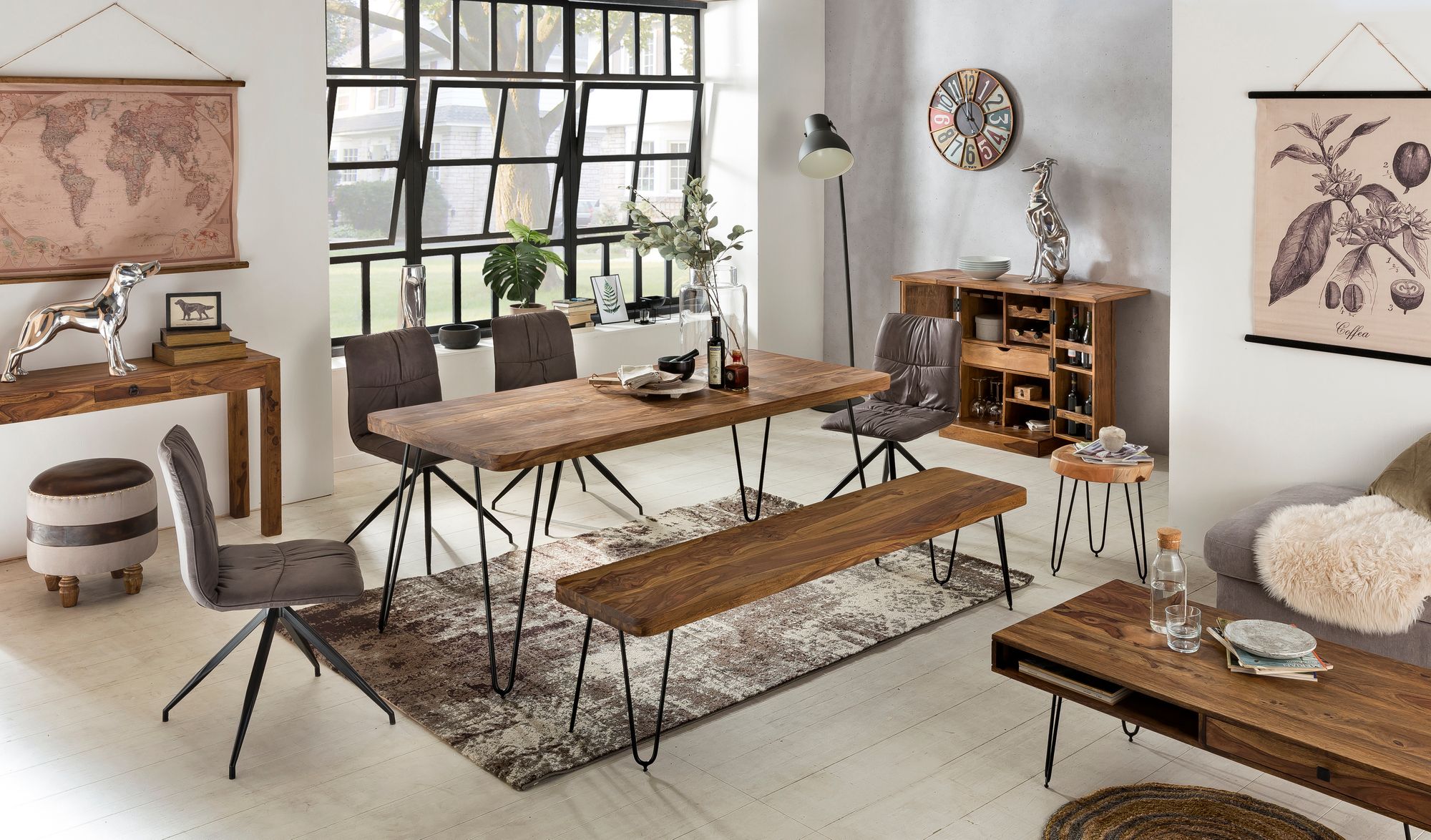 Eettafel / Keukentafel Industrieel Design | Sheesham en Staal | 120-160-180-200