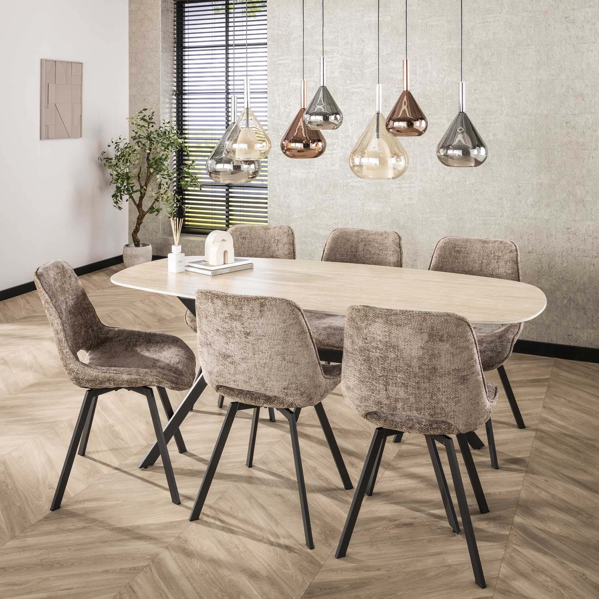 Draaibare eetkamerstoel Xavi Champagne - Industrieelinhuis.nl