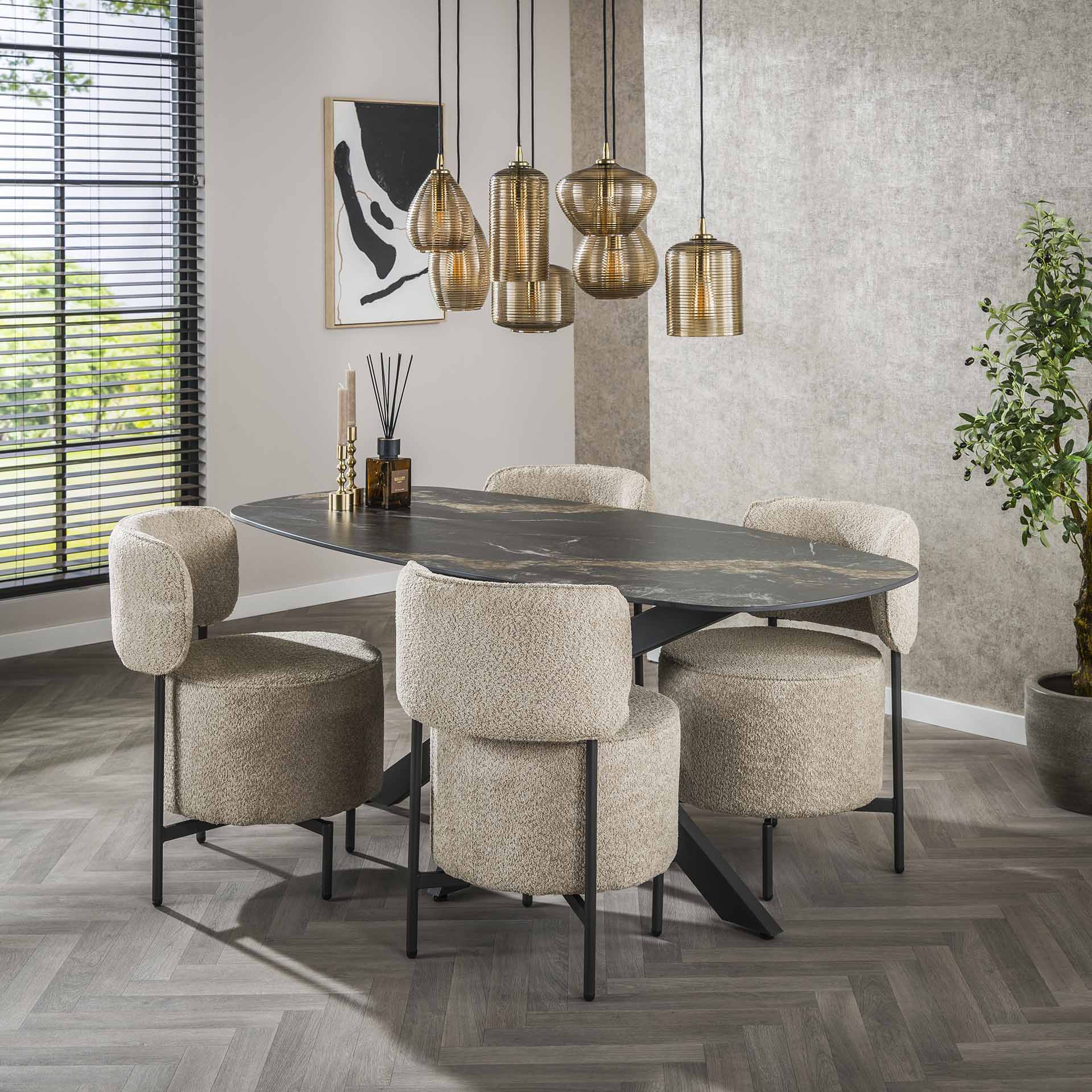 Deens ovale eettafel 180x90 cm – Keramiek & metalen spiderframe - Industrieelinhuis.nl