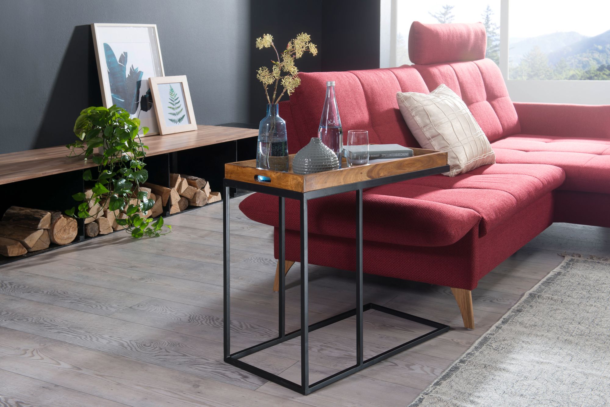 Bijzettafel voor over de bank | Sheeshamhout en Staal | 70x34x65cm - Industrieelinhuis.nl