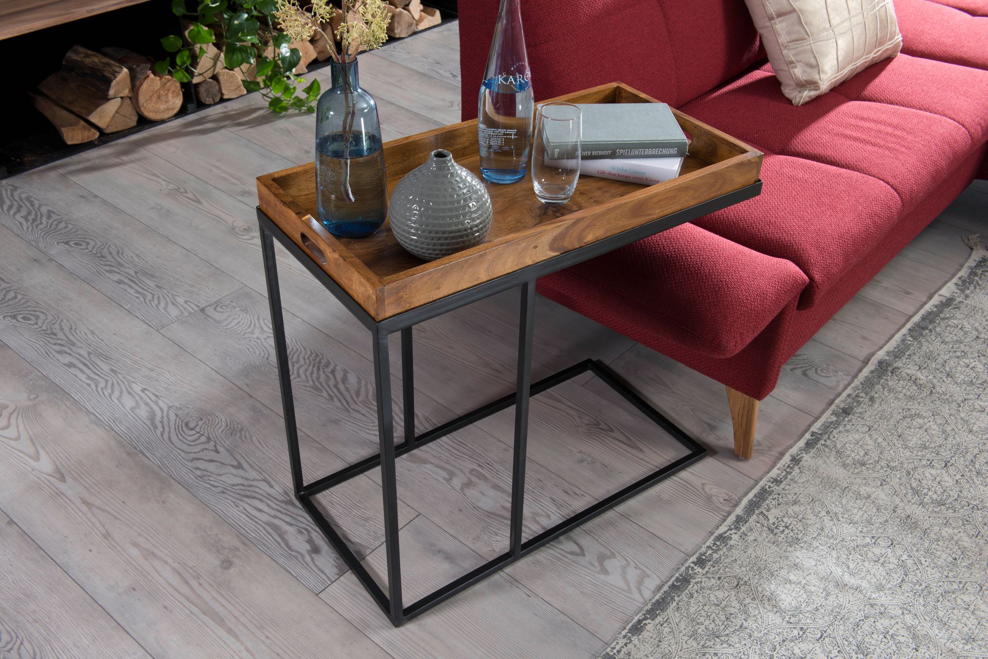 Bijzettafel voor over de bank | Sheeshamhout en Staal | 70x34x65cm - Industrieelinhuis.nl