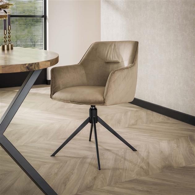 Eetkamerstoel met armleuning Sofie Zilver velours draaibaar - Industrieelinhuis.nl