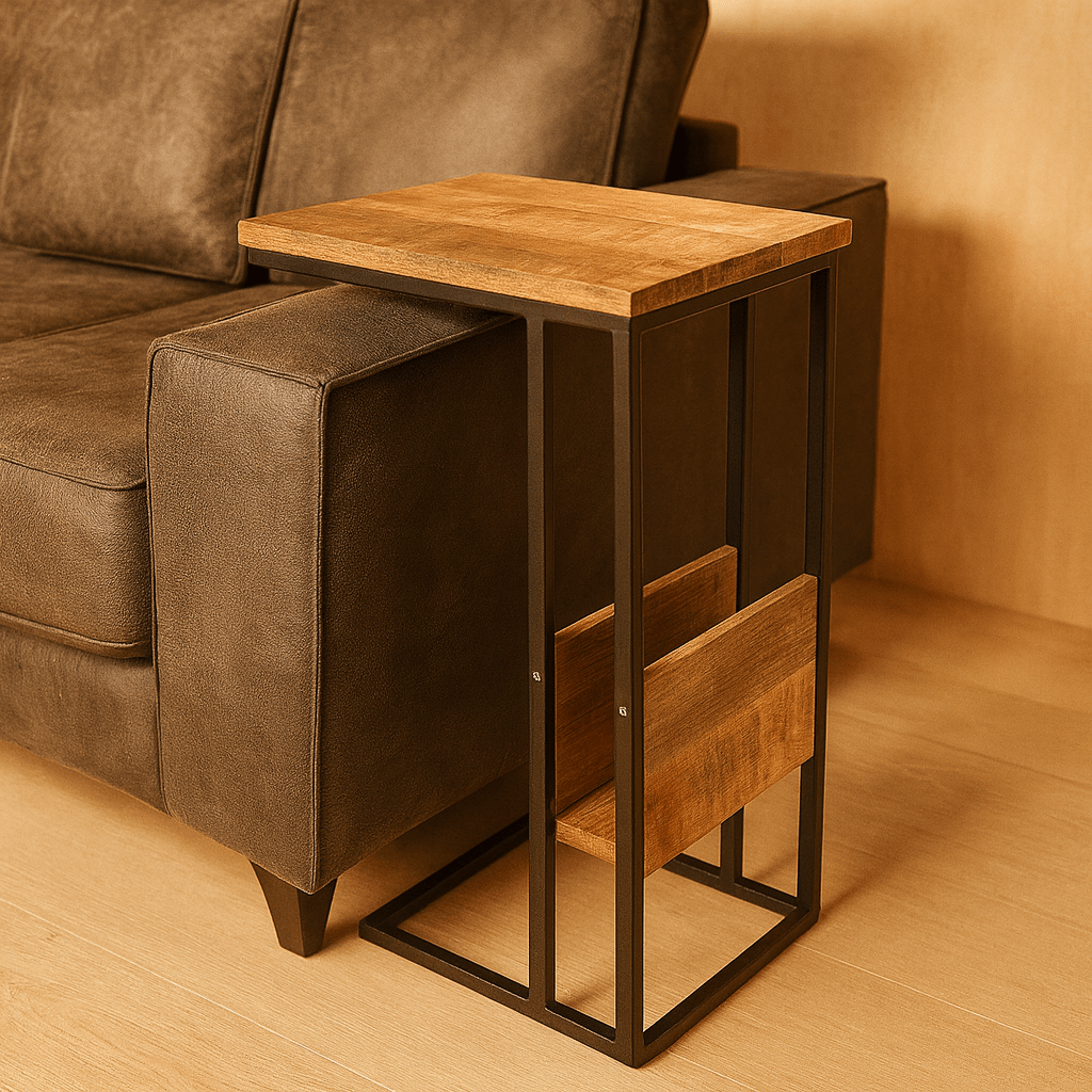 Bijzettafel voor over de bank | Mangohout en Staal | 45x29x69cm - Industrieelinhuis.nl