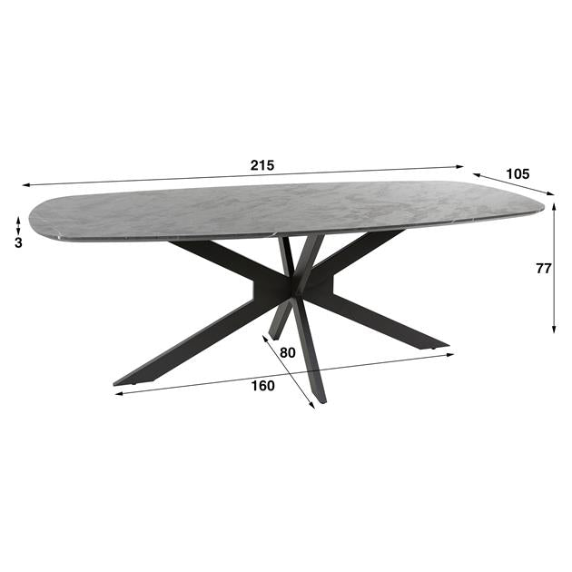 Eetkamertafel Deens ovaal Mats Leisteen 215 cm - Industrieelinhuis.nl