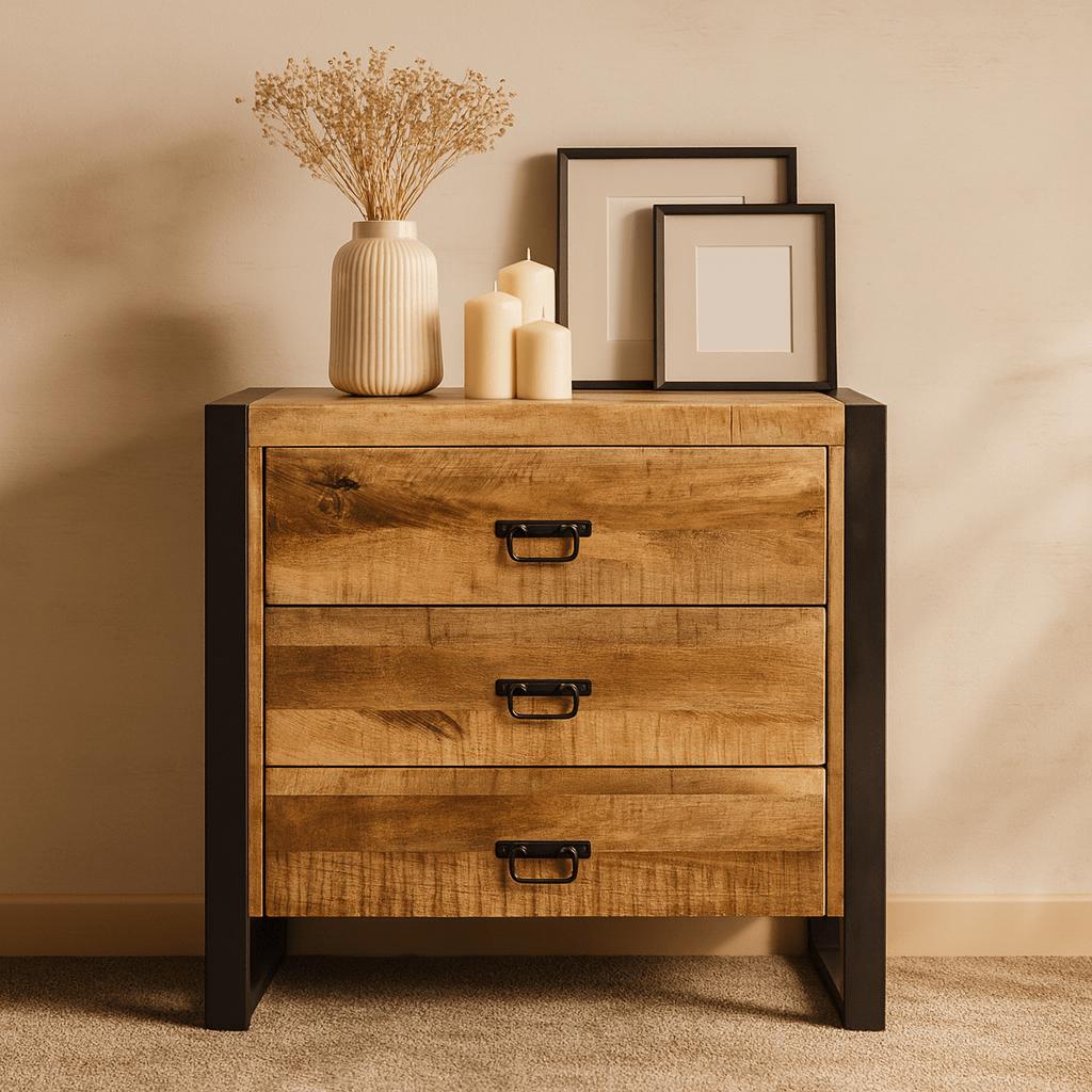 Ladekast Mangohout Britt | Mangohout en Staal | 80x40x80cm - Industrieelinhuis.nl