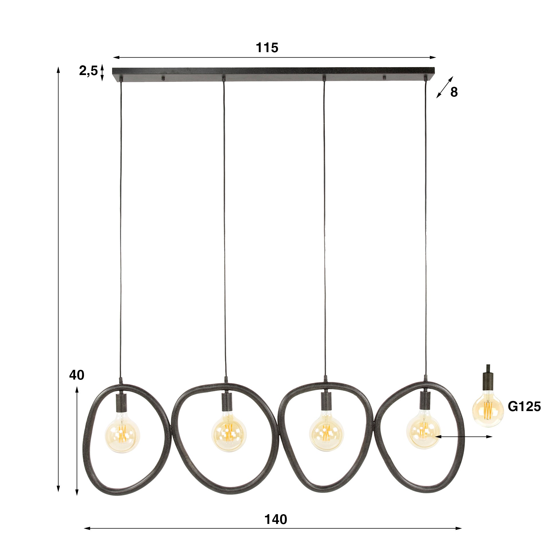 Hanglamp Riley 4 lampen - Industrieelinhuis.nl