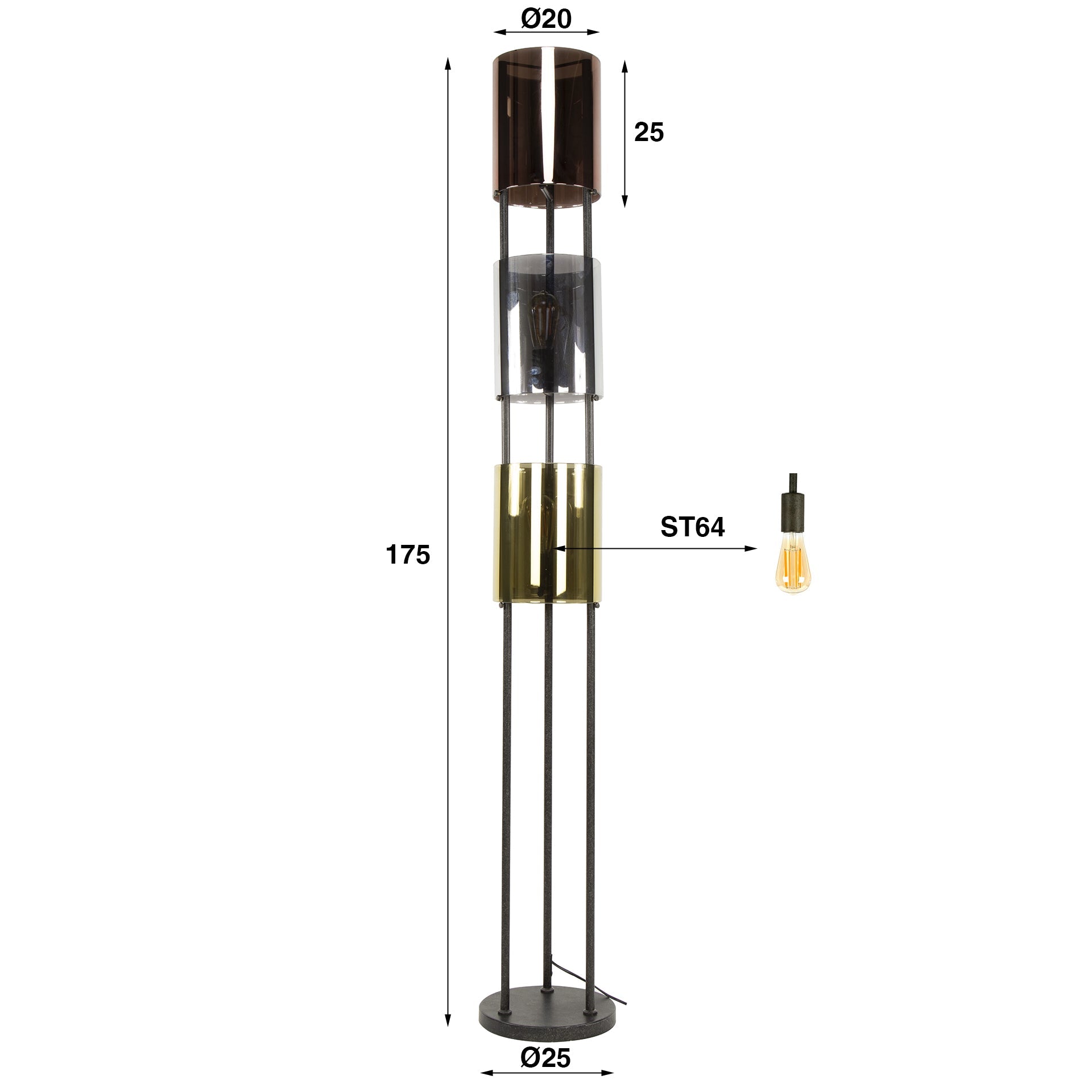 Vloerlamp 3L Lucente tricolore - Industrieelinhuis.nl