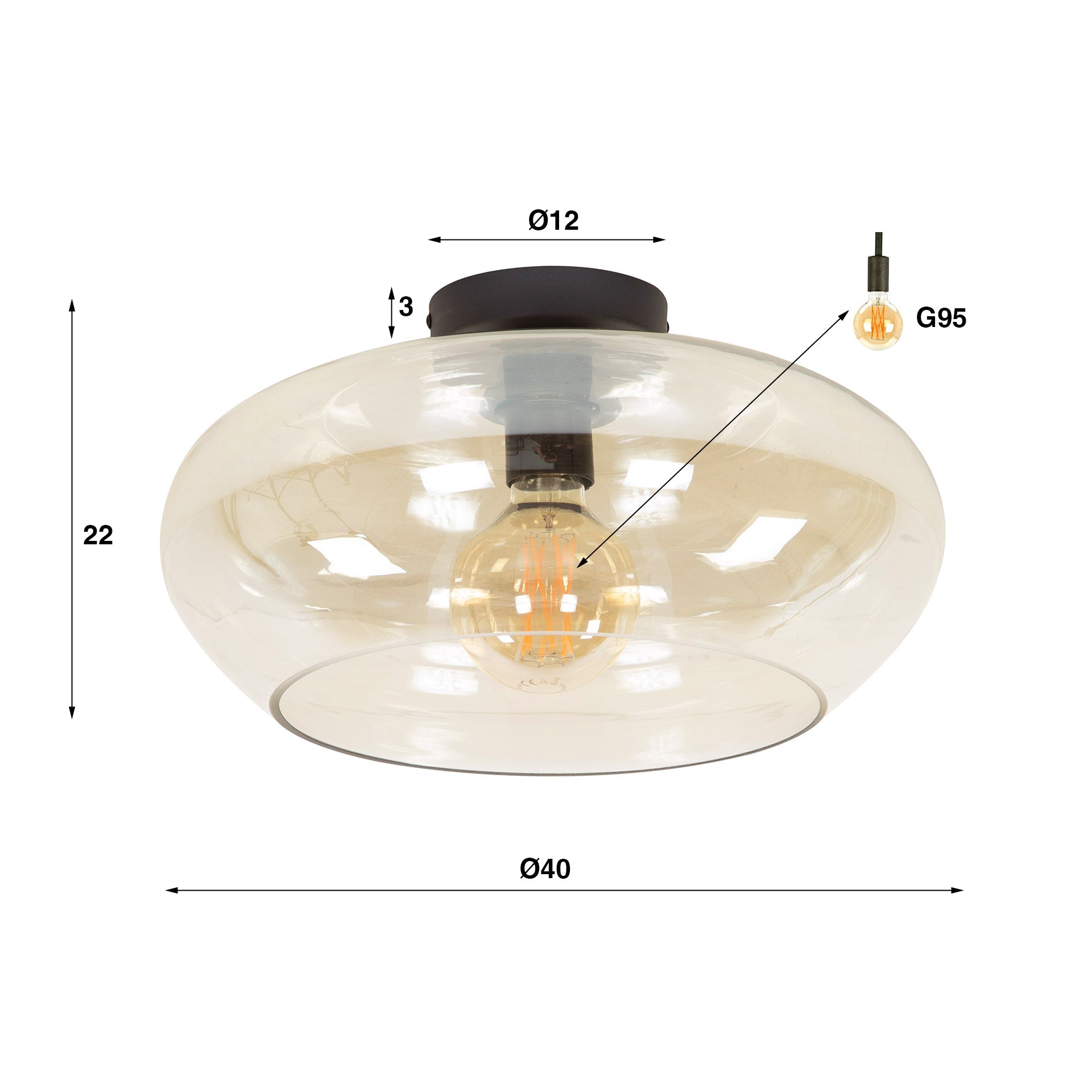 Plafondlamp Elvira Glass Amber - Industrieelinhuis.nl