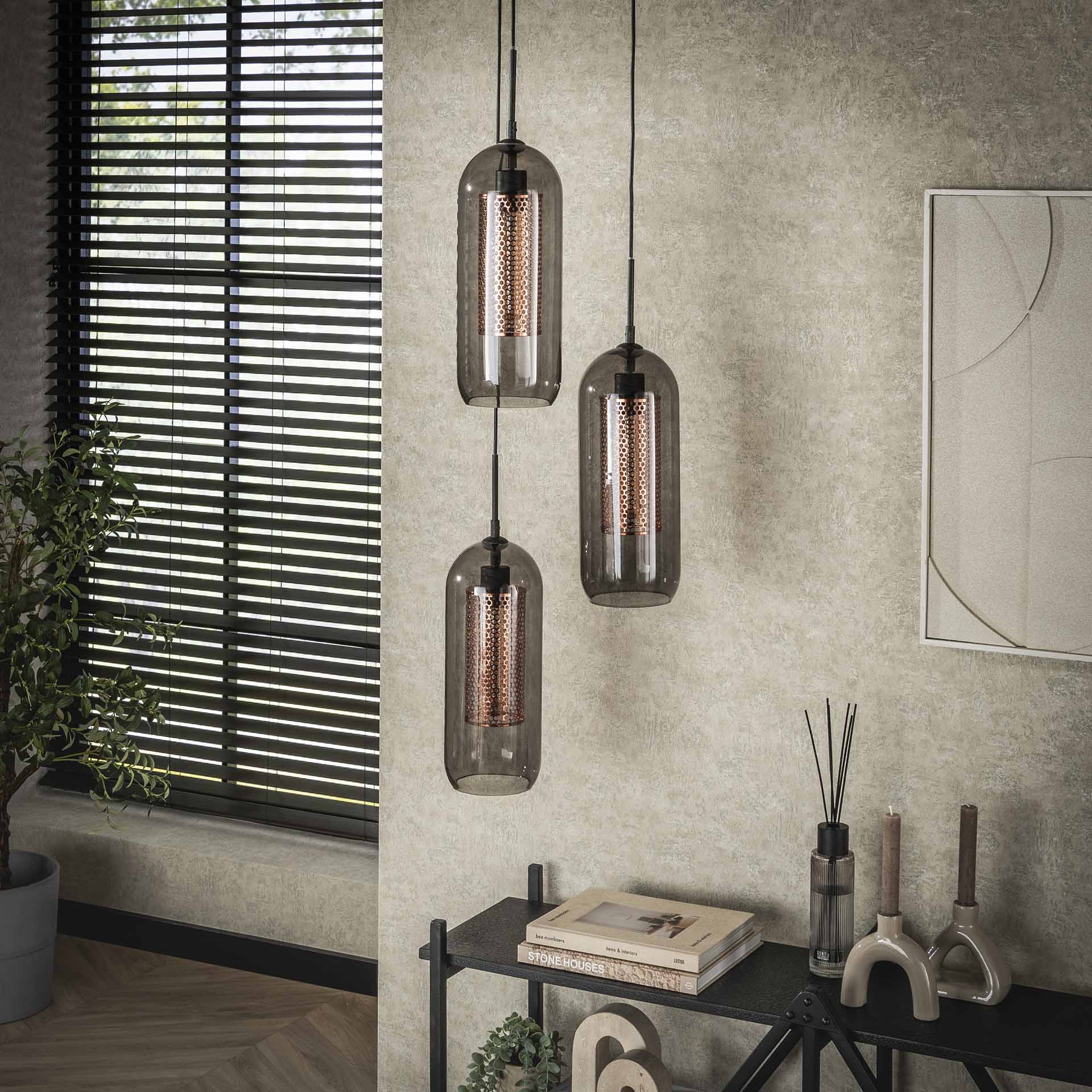 Hanglamp industrieel Diana Zwart set van 3 - Industrieelinhuis.nl