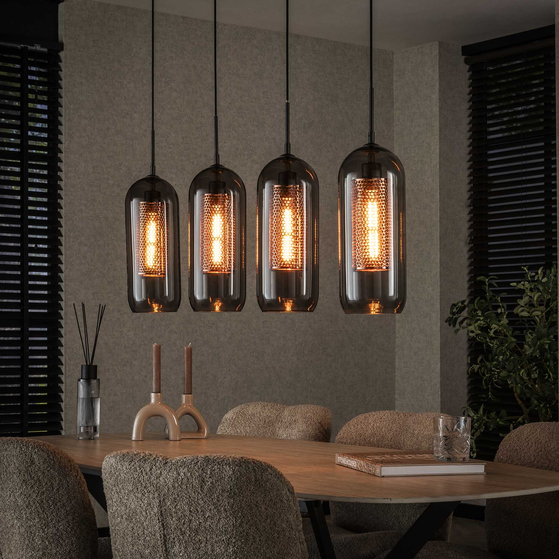 Hanglamp industrieel Diana Zwart set van 4 - Industrieelinhuis.nl