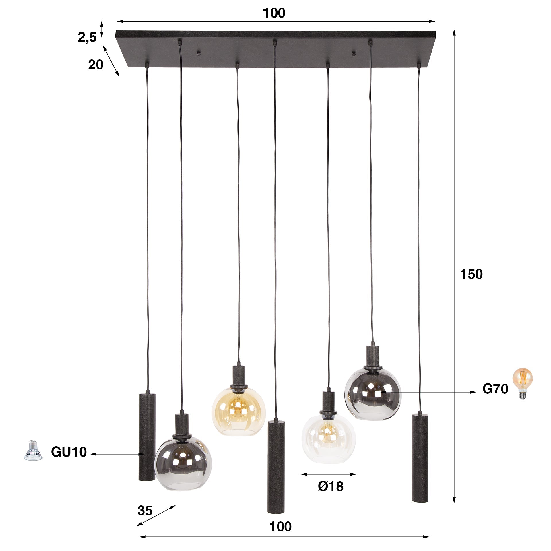 Hanglamp Vera 4L+3L - Industrieelinhuis.nl