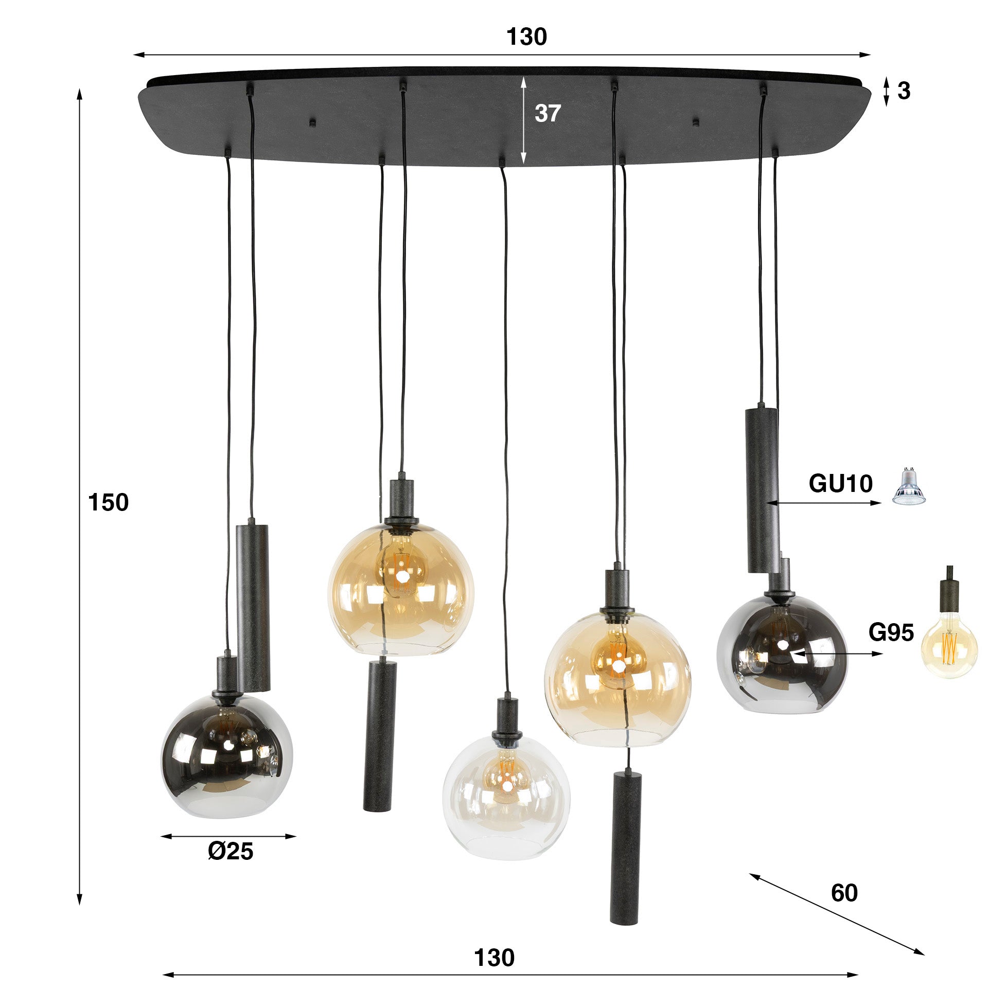 Hanglamp Sfera Tricolore 5+4L