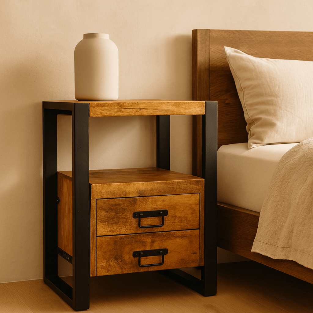 Mango Houten Nachtkastje Britt – 50x40x70cm | Nieuwe Kleurtint Collectie - Industrieelinhuis.nl