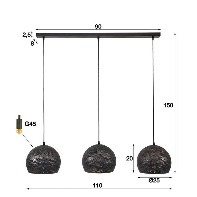Hanglamp set XL Kyra 3 lichtpunten Ø25 cm - Industrieelinhuis.nl