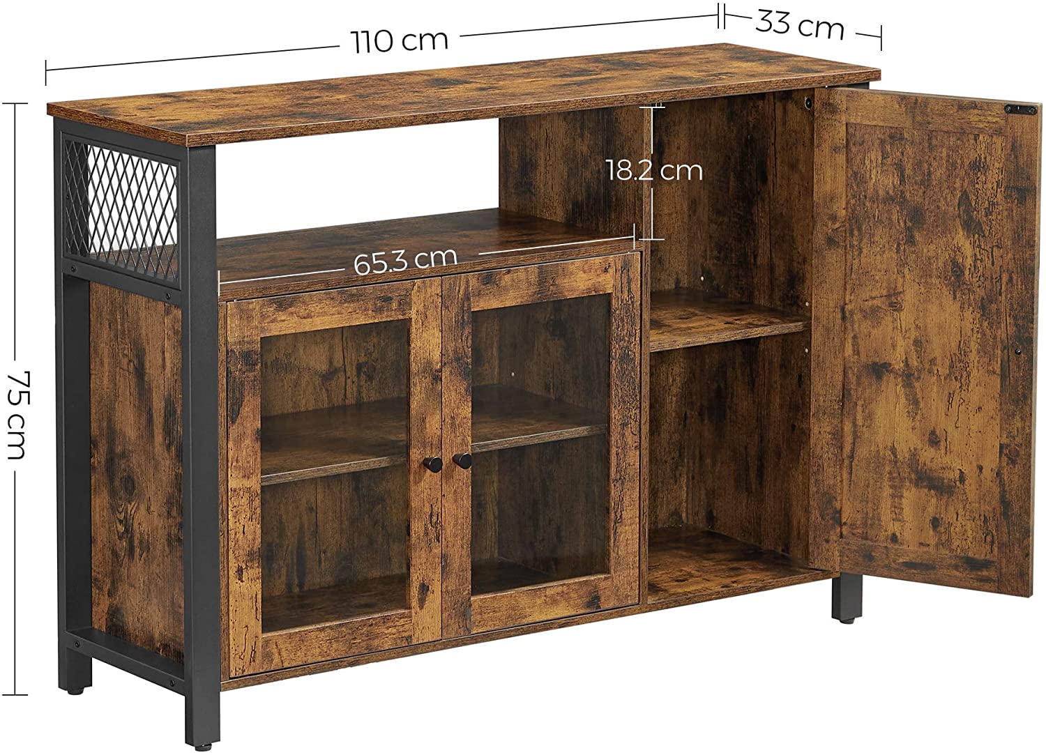 Compact servieskastje Industrieel Design | Houtlook en Staal | 110x33x75cm - Industrieelinhuis.nl