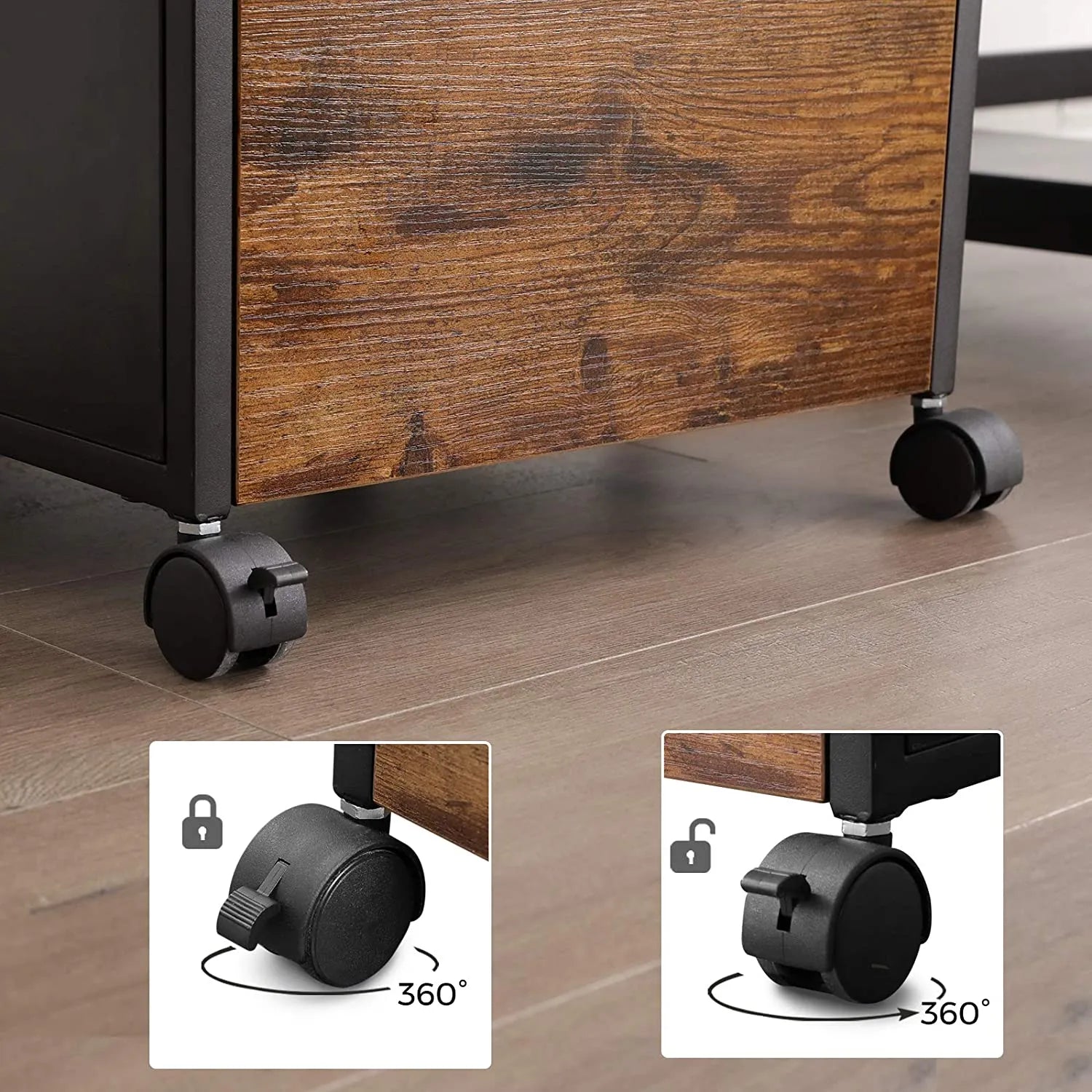 Ladeblok bureau op wieltjes Industrieel Design | Houtlook en Staal | 41x45x66cm - Industrieelinhuis.nl