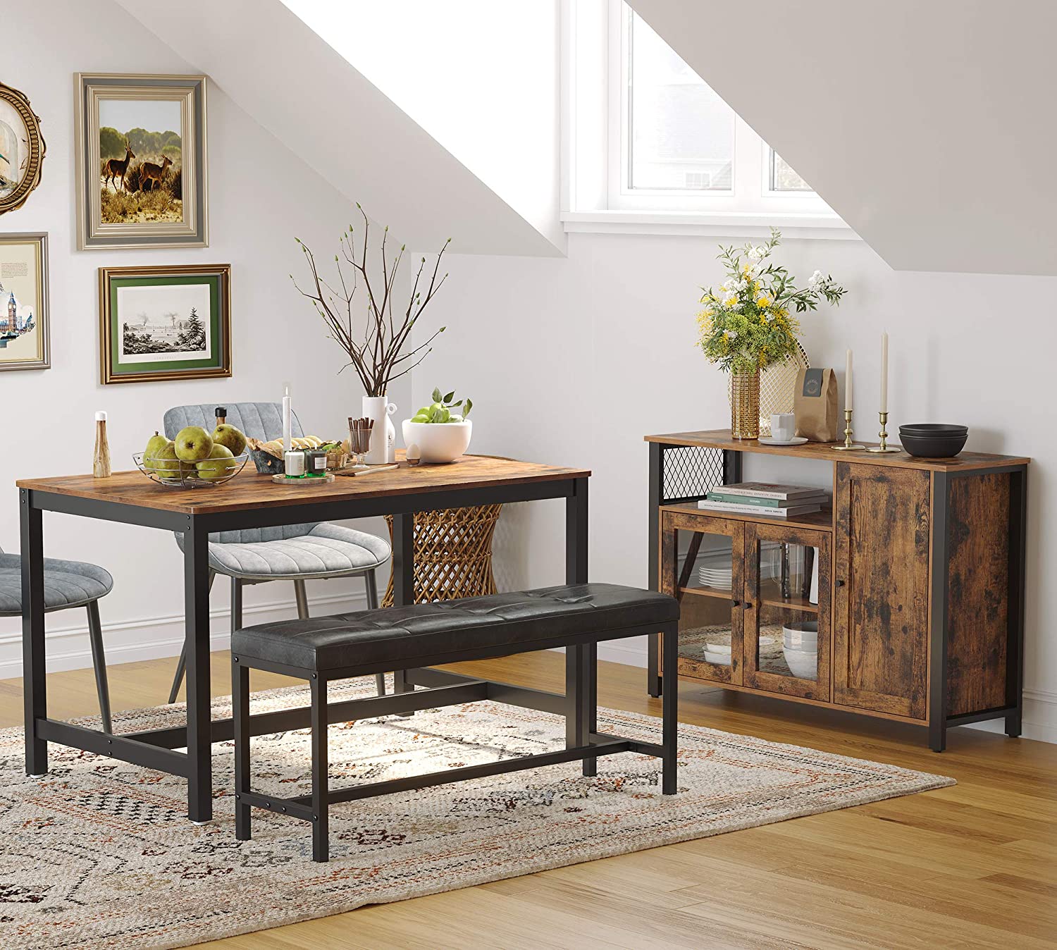 Compact servieskastje Industrieel Design | Houtlook en Staal | 110x33x75cm - Industrieelinhuis.nl