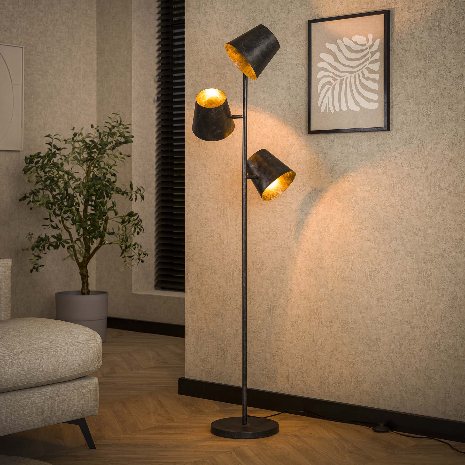 Vloerlamp Kinetica Houtskool Ø18 cm 3 lichtpunten - Industrieelinhuis.nl
