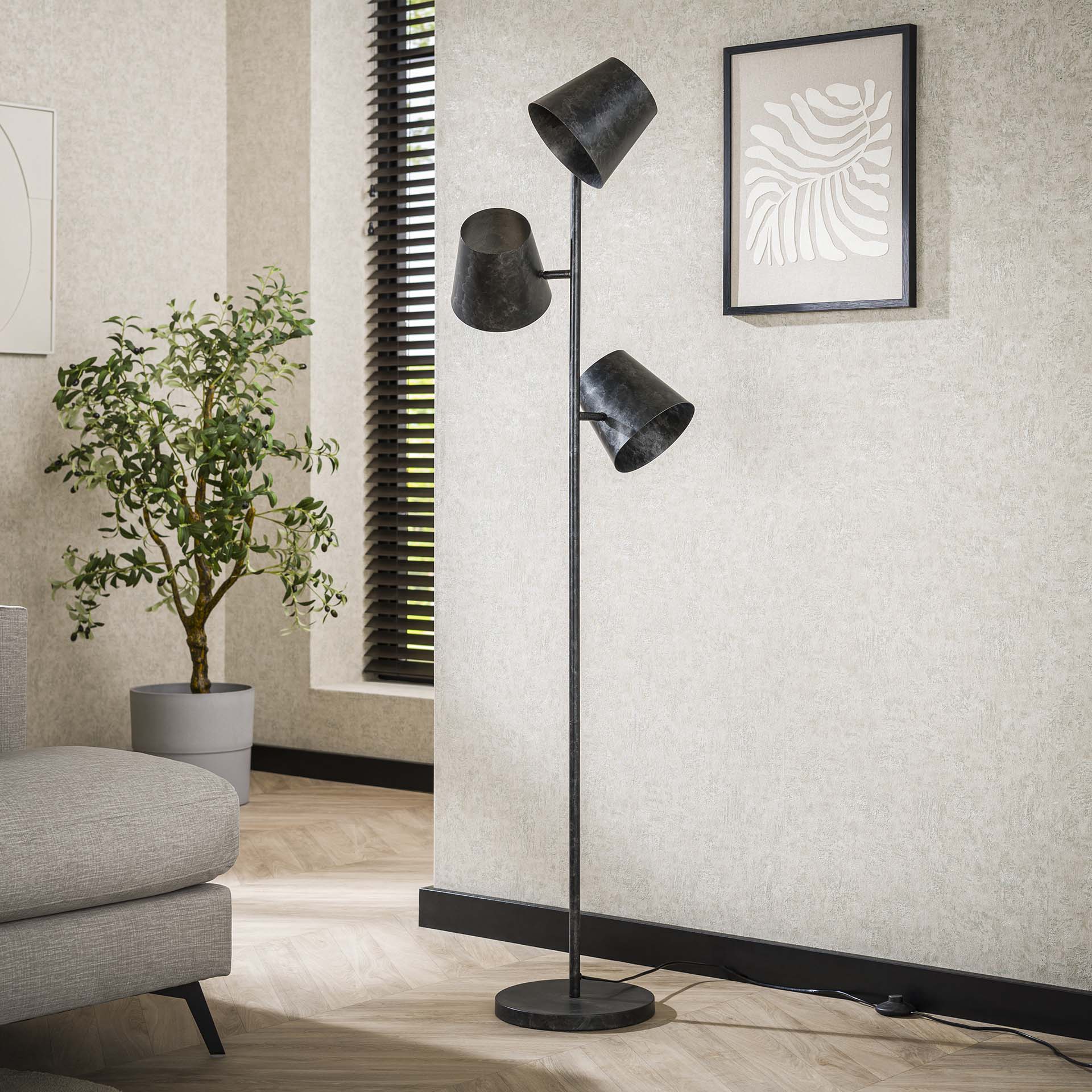 Vloerlamp Kinetica Houtskool Ø18 cm 3 lichtpunten - Industrieelinhuis.nl