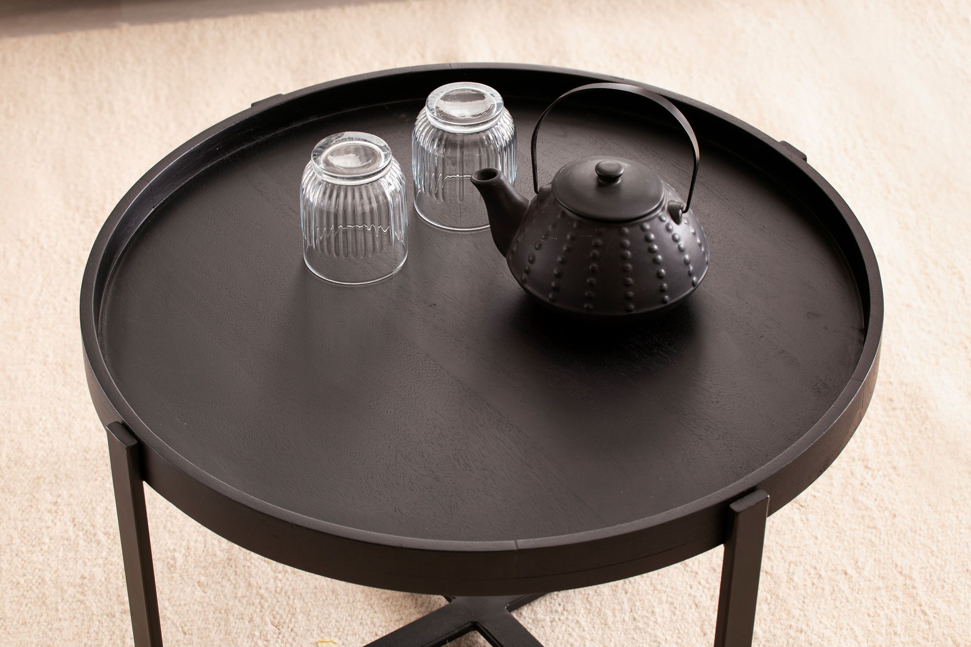 salontafel massief hout zwart 60x60x35cm woonkamertafel rond