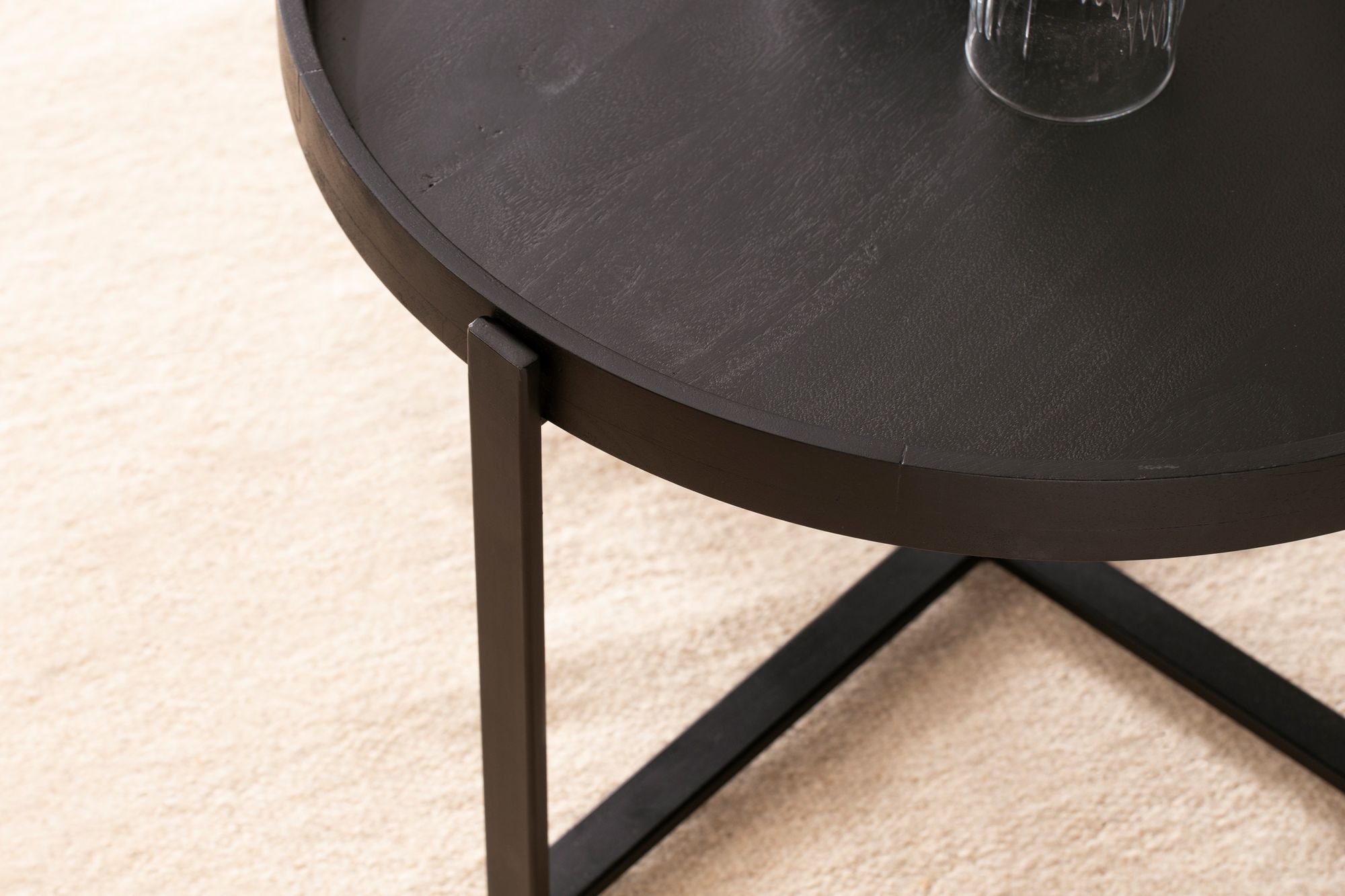 salontafel massief hout zwart 60x60x35cm woonkamertafel rond