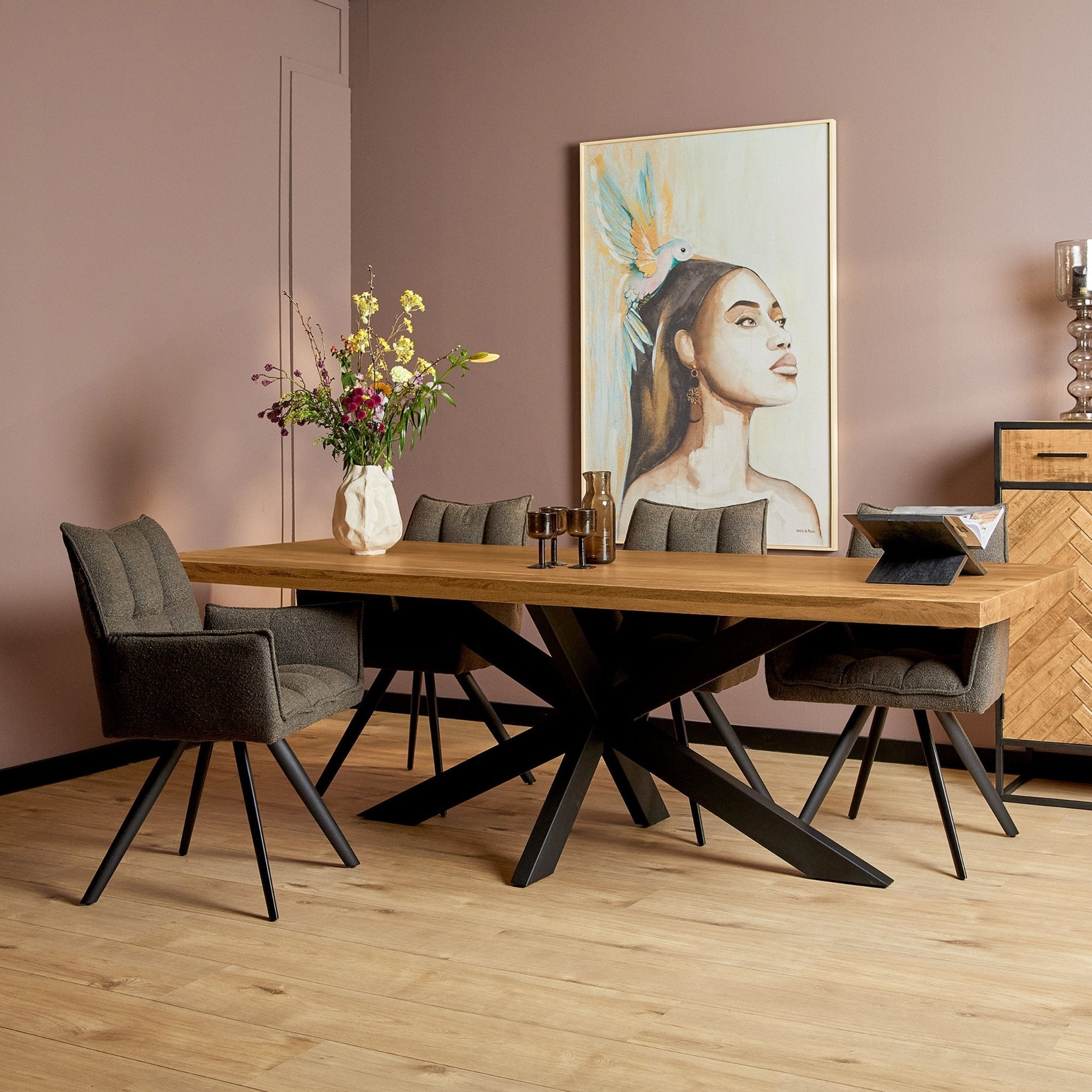 Eetkamertafel Mangohout Denver | Rechthoek matrixpoot | 200 cm