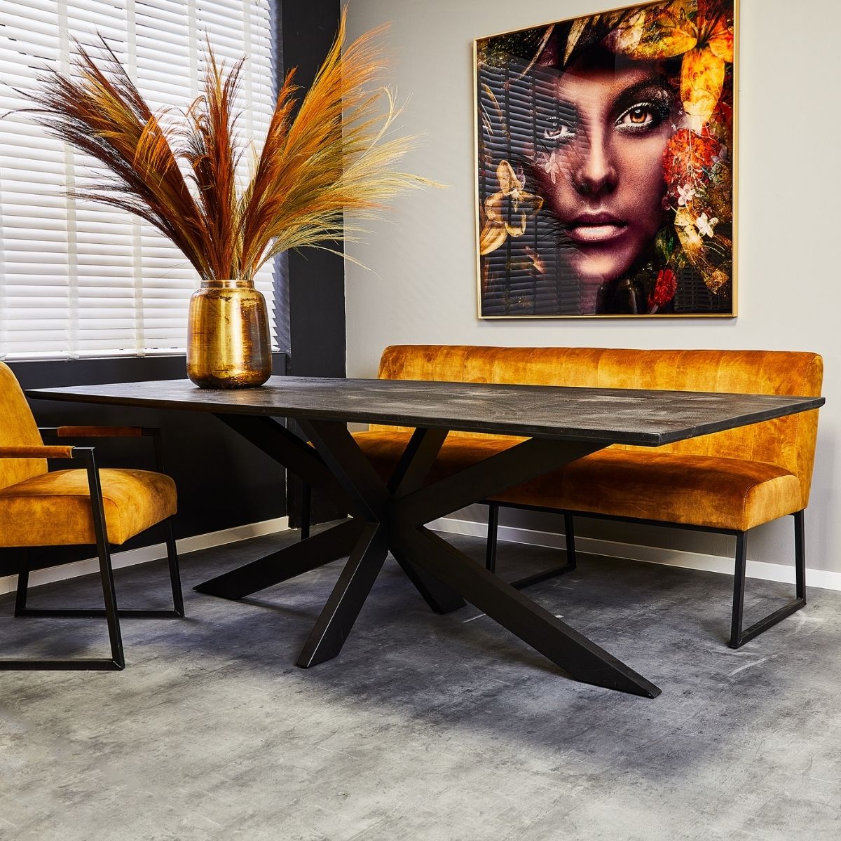 Eetkamertafel Mangohout Zwart New York | Rechthoek | 200 cm