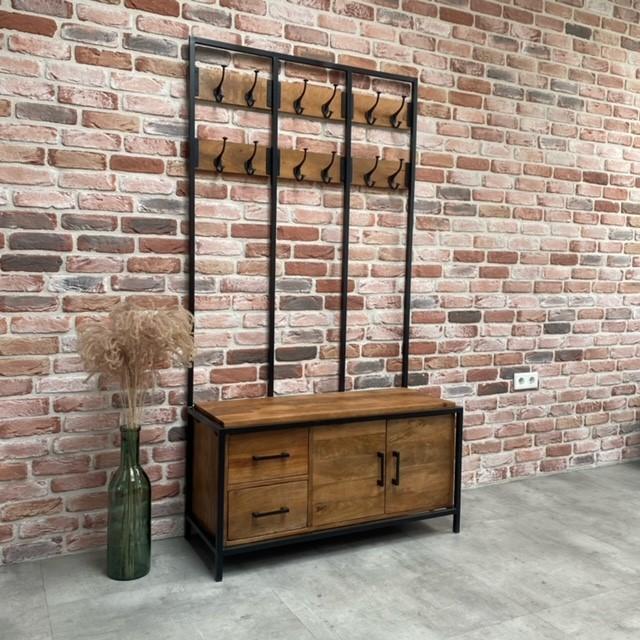 Garderoberek XL Industrieel Design | Mangohout en Staal | 100x40x190cm