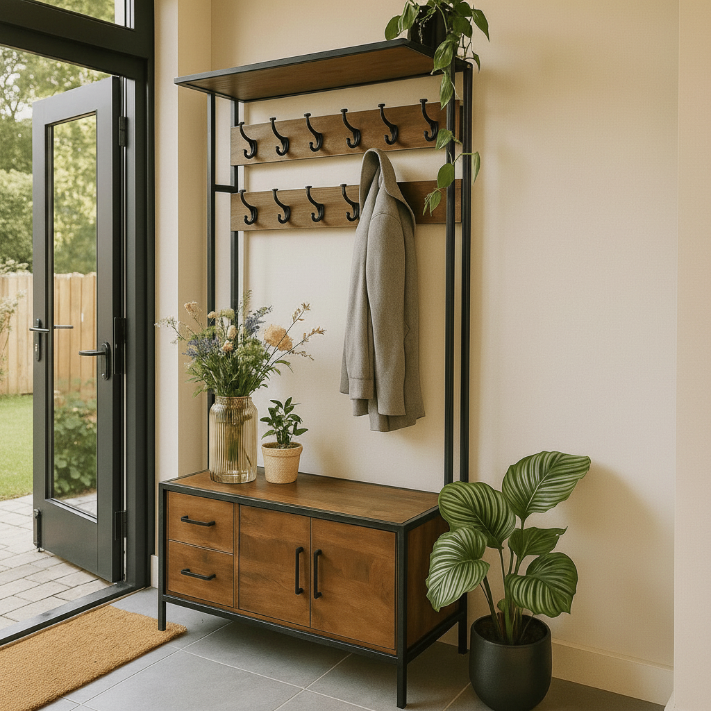 Garderoberek XL Industrieel Design | Mangohout en Staal | 100x40x190cm