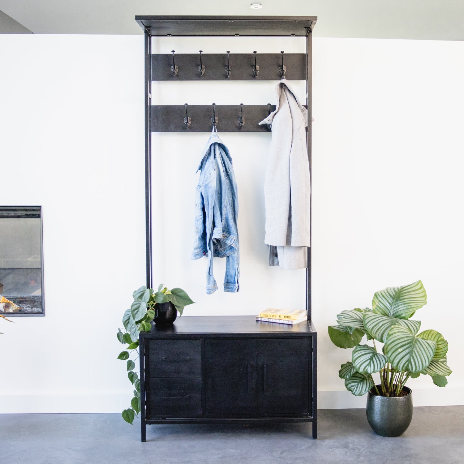 Garderoberek Zwart Industrieel Design | Mangohout en Staal | 80x40x190cm
