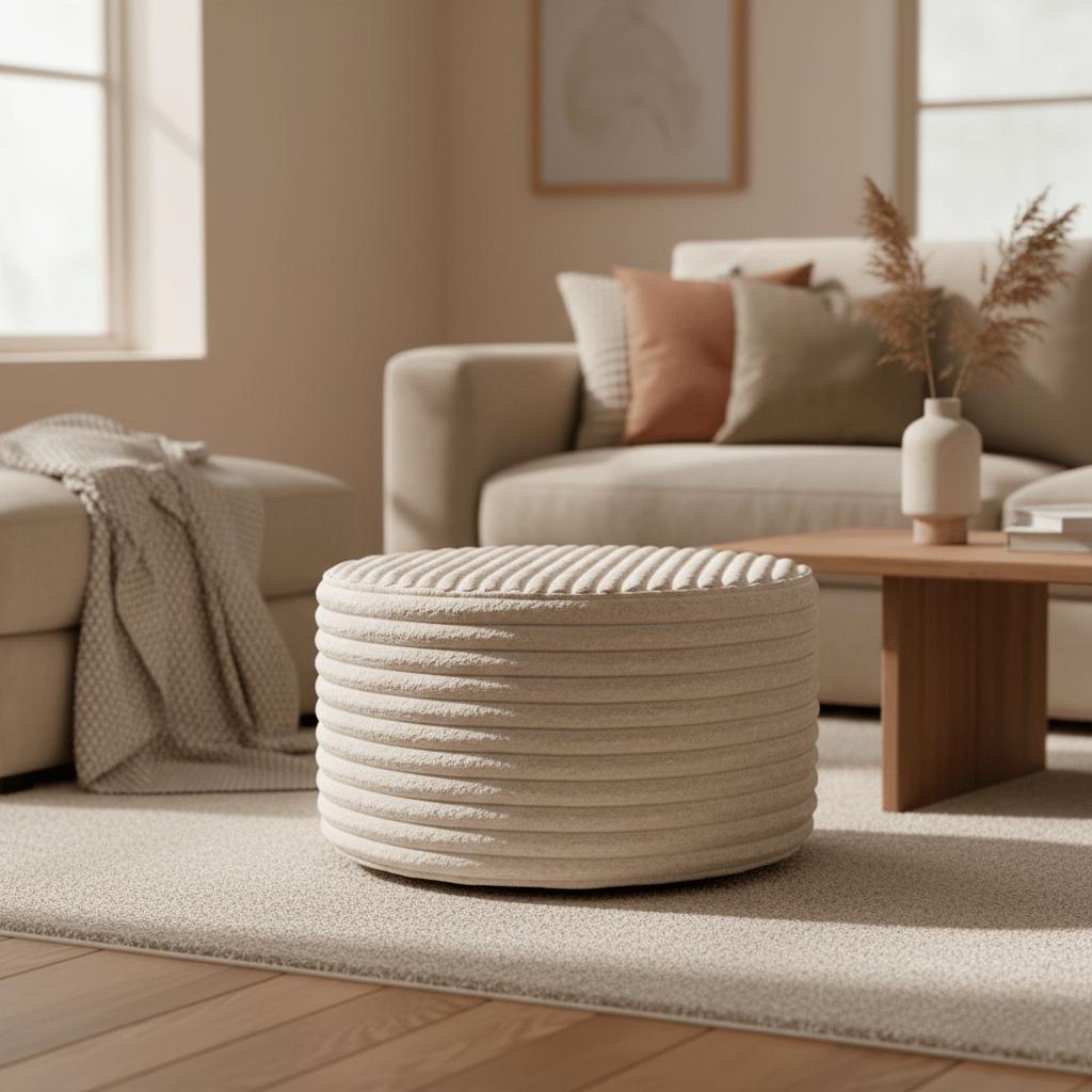 Hocker Rond Velvet Beige 60cm - Industrieelinhuis.nl