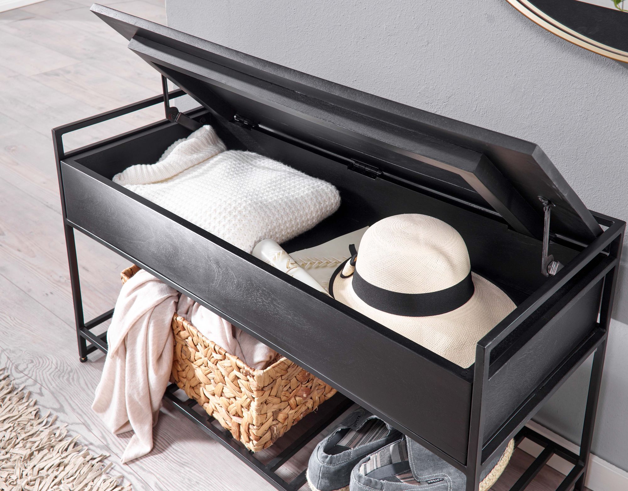 Halbankje zwart | 90x52x38 cm | Mango massief hout