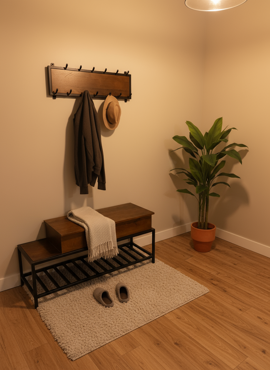 Kapstok & Bankje “Urban Steel” – Industrieel Design met Karakter (110 cm)