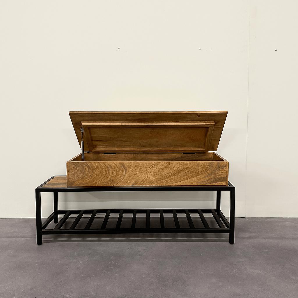 Kapstok & Bankje “Urban Loft” – Licht Mangohout met Industrieel Karakter (110 cm)