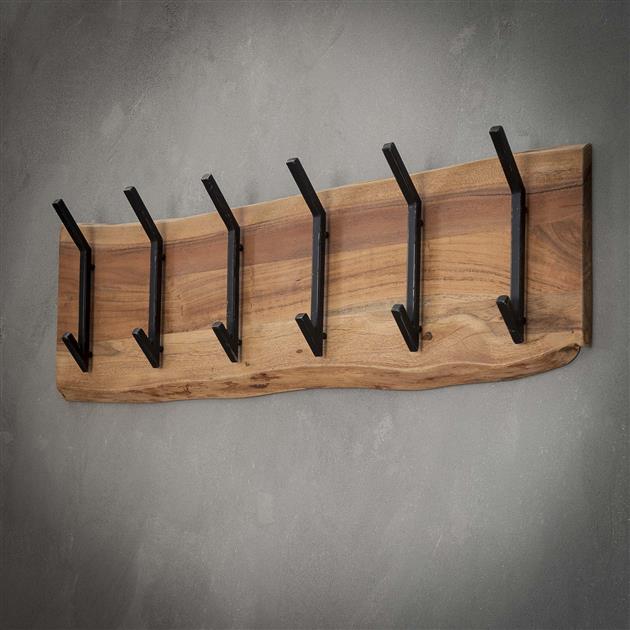 Kapstok Eddie 2x 6 haken - acacia hout - 100 cm