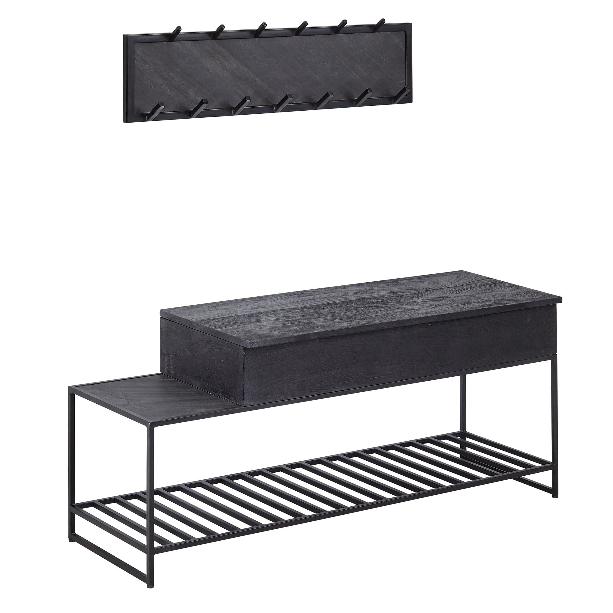 Kapstok met bankje | Industrieel design | 110 cm lengte