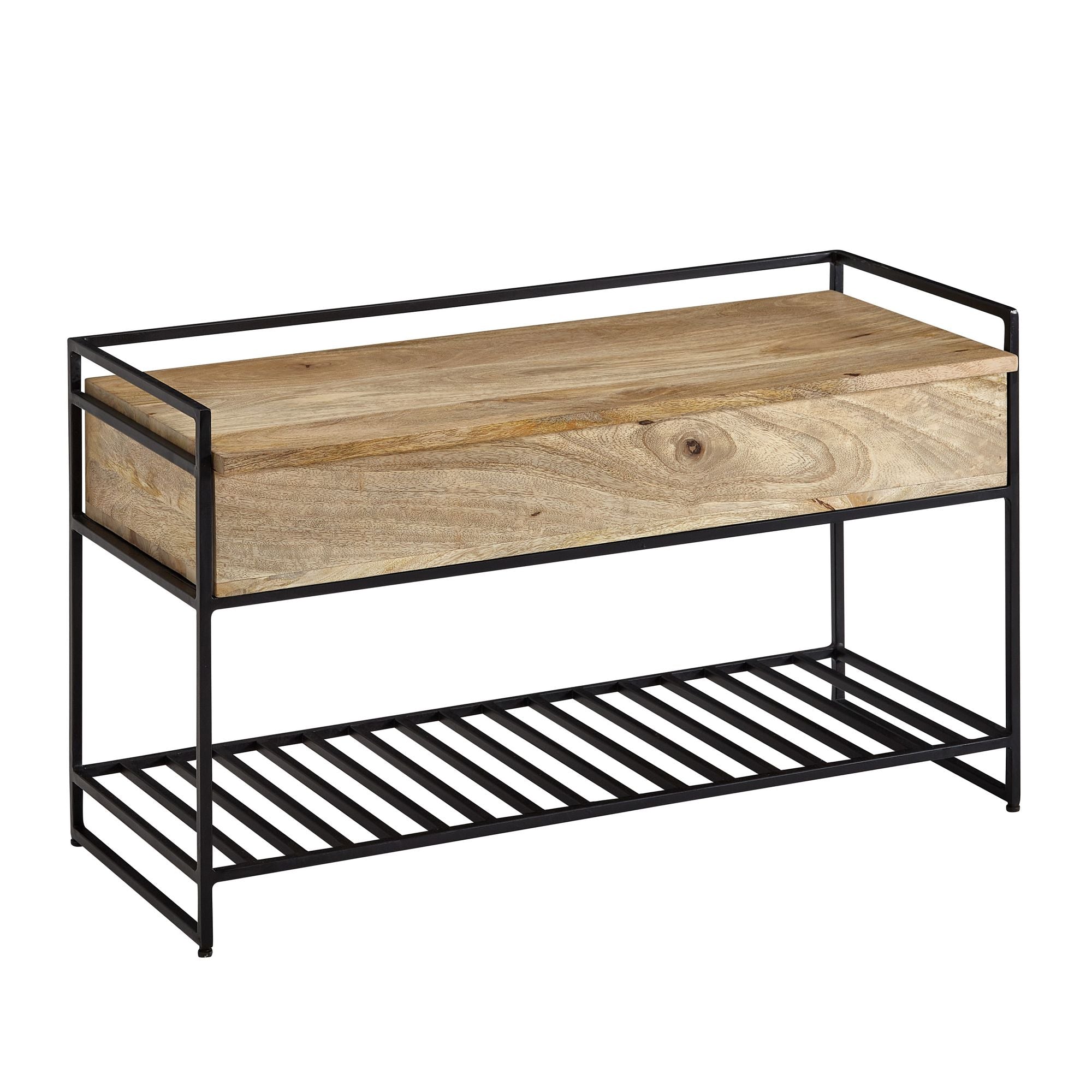 Opbergbank met opbergruimte | 90 x 52 x 38 cm | massief mangohout