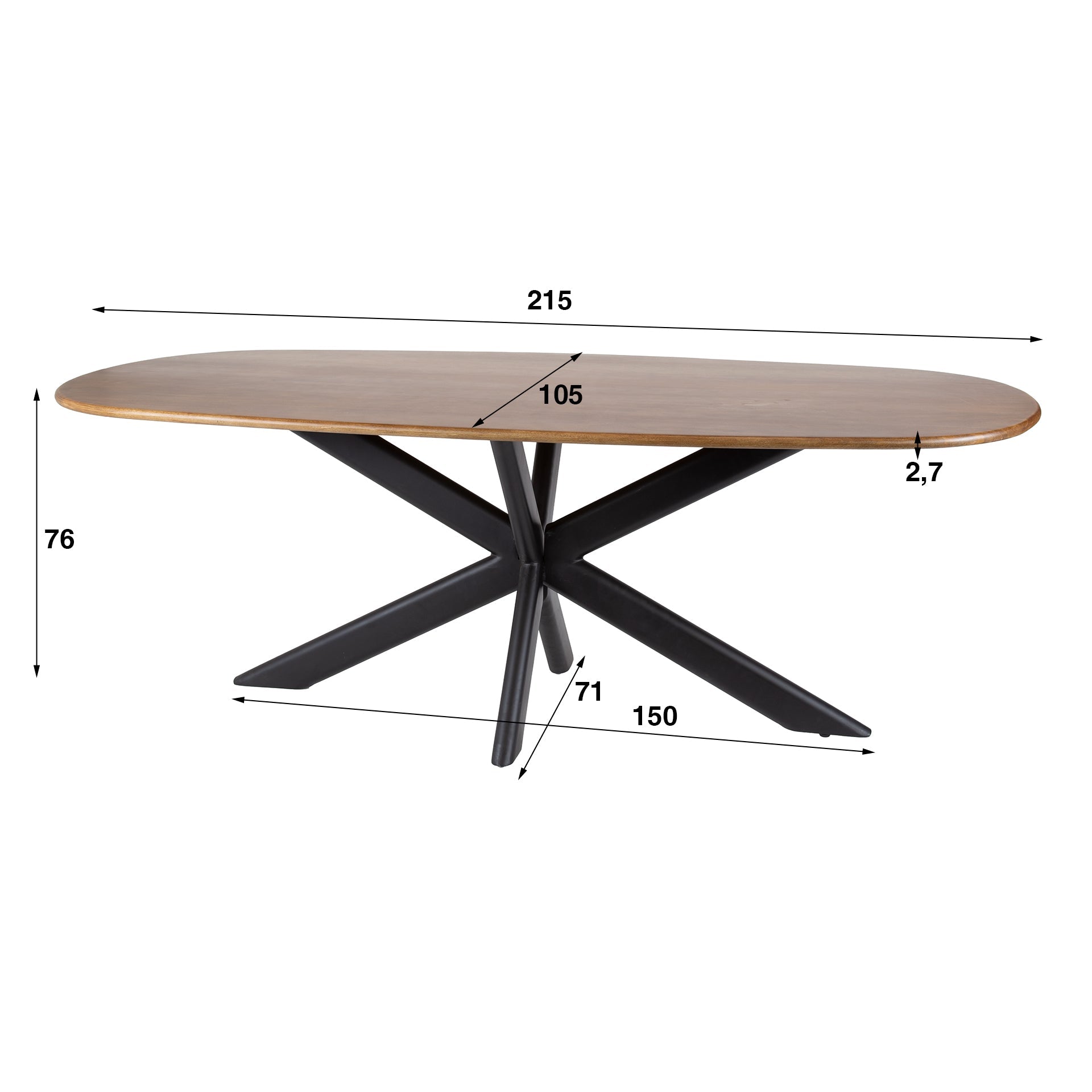 Organische eetkamertafel Cleo 215 cm